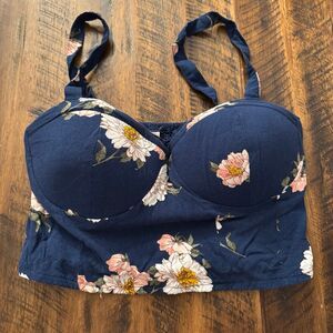 Exhilaration Navy Floral Bustier Crop Top (Size M)